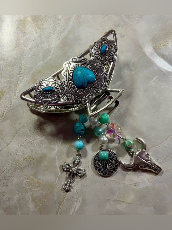 Hand Crafted Accessories - Hand Crafted Silver-Tone Turquoise Dangle Hair Clip